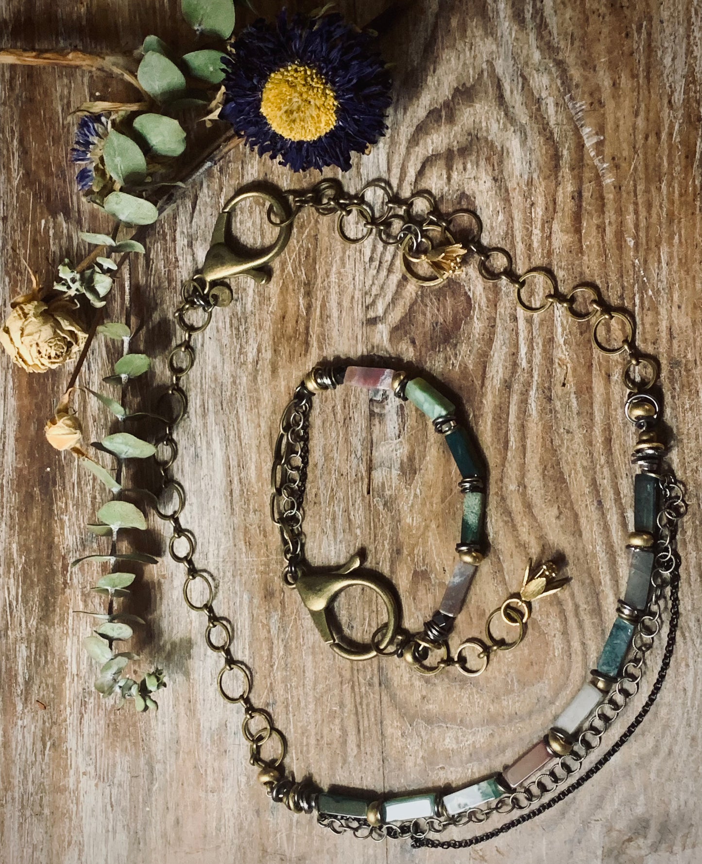 Moss Agate Necklace and Bracelet Set